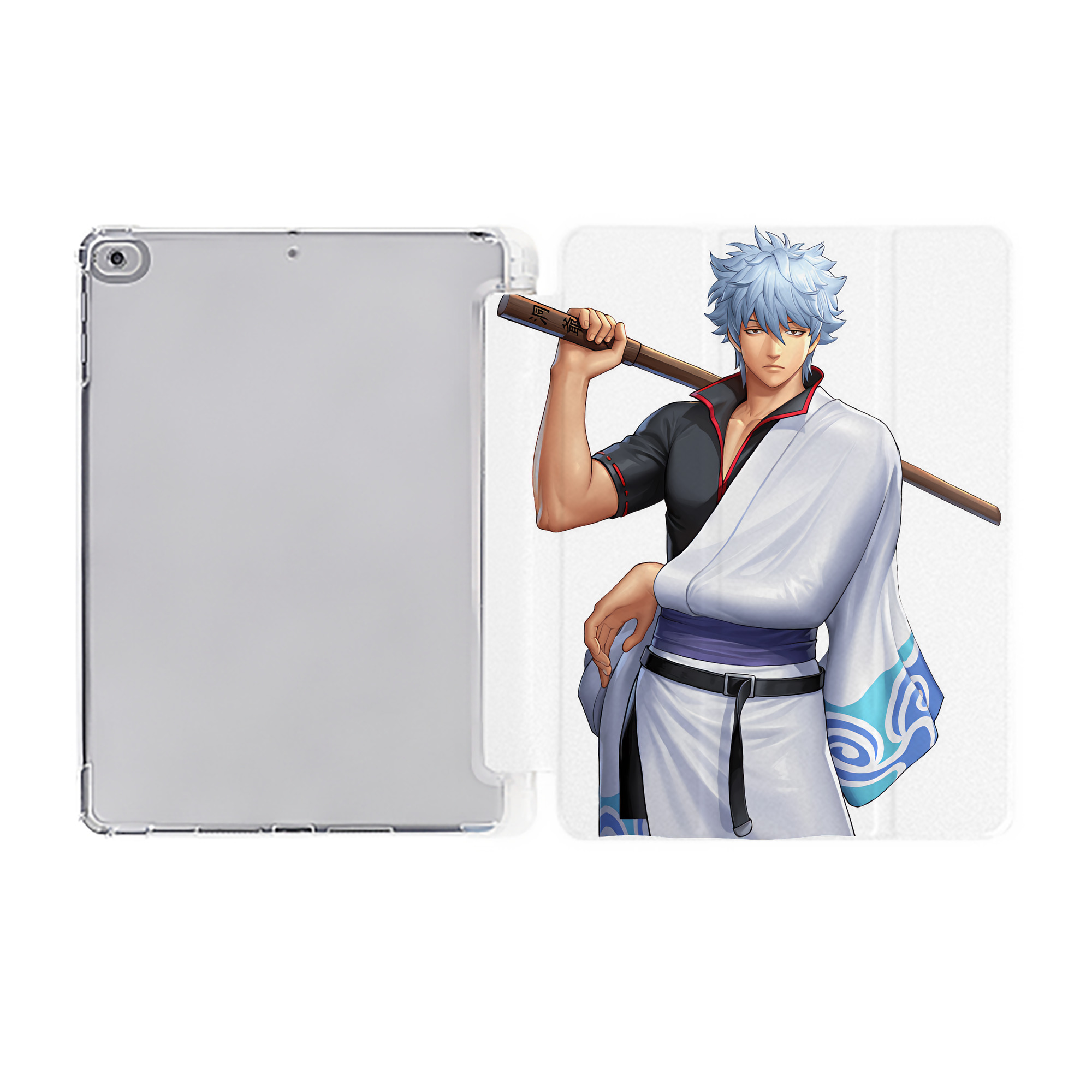 ぎんたま 坂田銀時（さかたぎんとき） 神楽 志村新八（しむら しんぱち） GINTAMA Sakata Gintoki Kagura Shimura Shinpachi IPad ケース ペン収納付き 三つ折りスタンド PUレザー×シリコン 対応機種9.5/10.5/10.9インチ